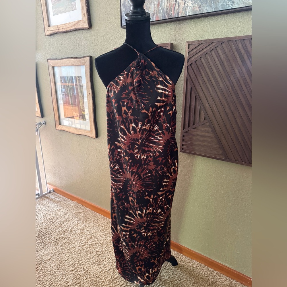 Elegant Black and Brown Halter Dress Banana Republic